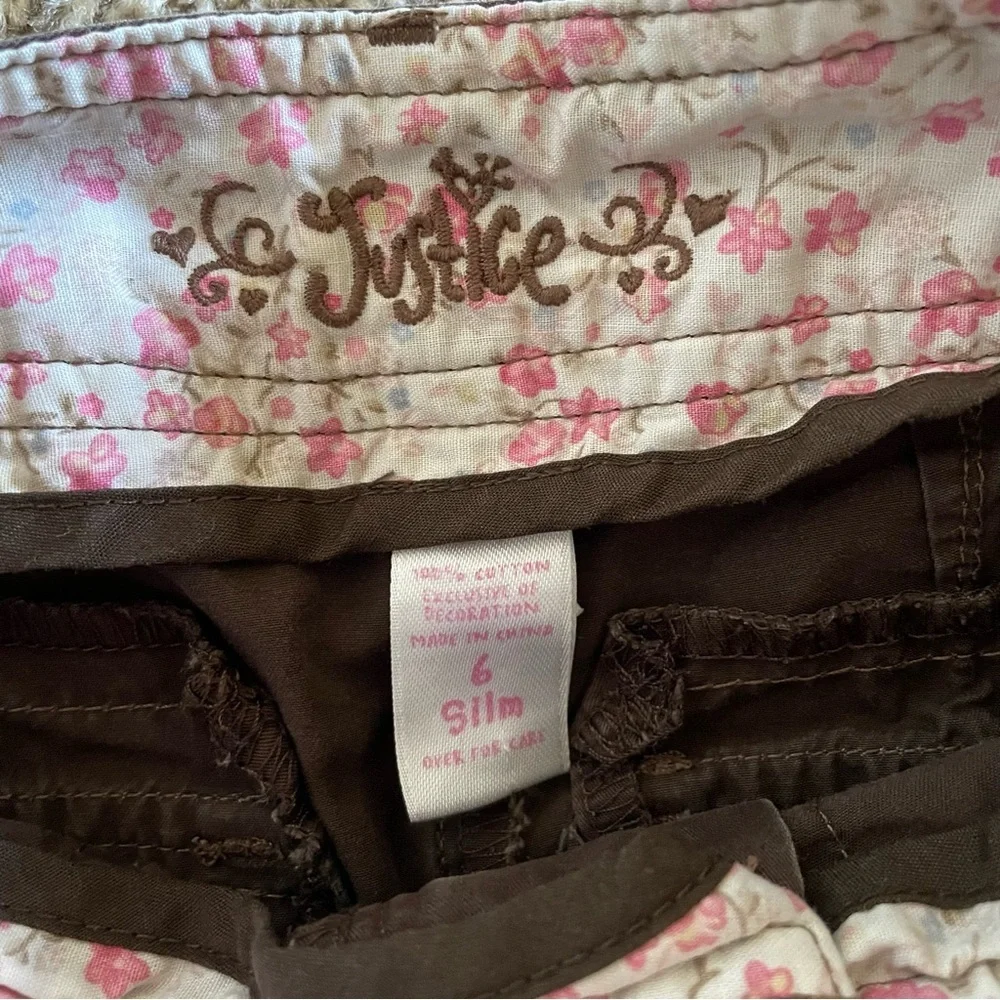 Justice Cargo Pants Girls 6 Slim Brown Roll Up Straight Leg Cropped Play Y2K